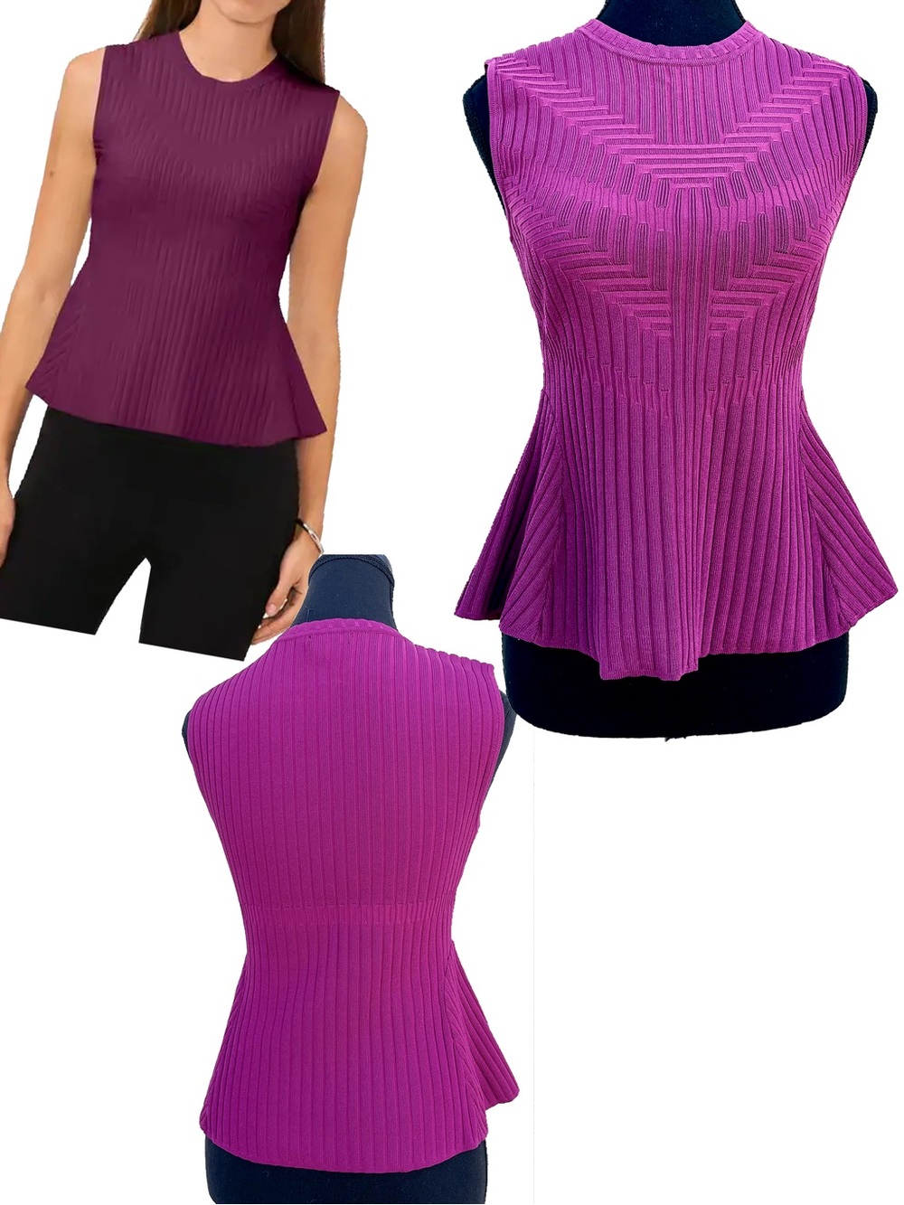 Halogen Pleated Peplum Top Sz XS Sleeveless Sweater Purple Pink Barbiecore Girly